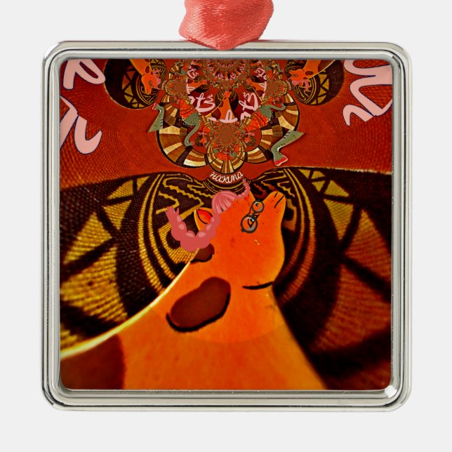 Schöne Phantastische Giraffe Liebe Safari Tiere Silbernes Ornament (Vorne)