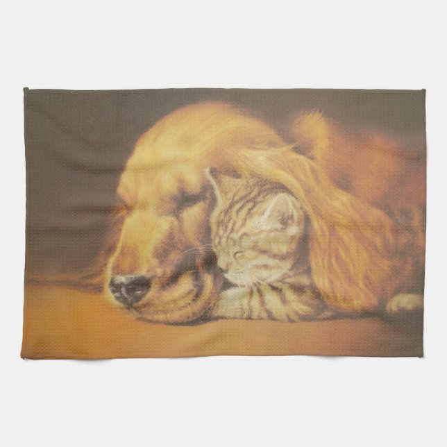 Schöne Phantastische Katze und Hund Cuddling Art P Handtuch (Horizontal)