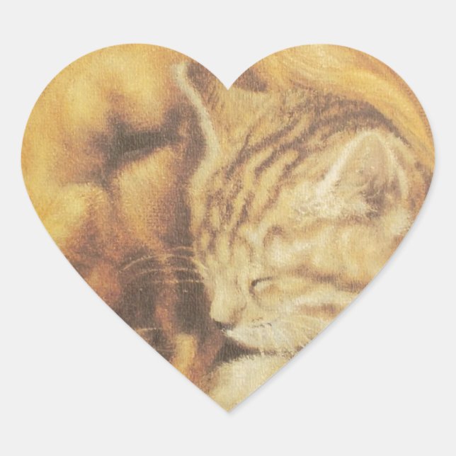 Schöne Phantastische Katze und Hund Cuddling Art P Herz-Aufkleber (Vorderseite)