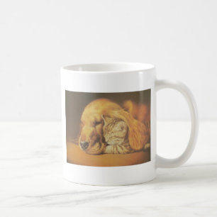Schöne Phantastische Katze und Hund Cuddling Art P Kaffeetasse