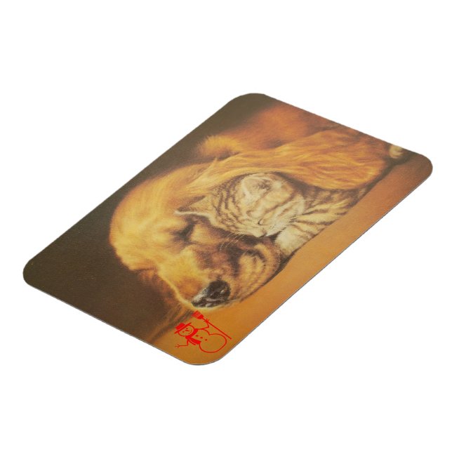 Schöne Phantastische Katze und Hund Cuddling Art P Magnet (Linke Seite)