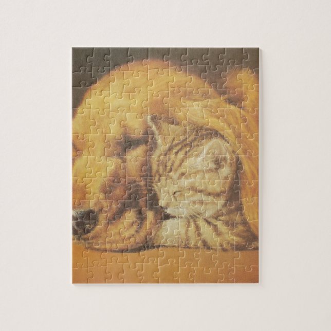 Schöne Phantastische Katze und Hund Cuddling Art P Puzzle (Vertikal)