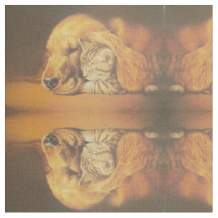 Schöne Phantastische Katze und Hund Cuddling Art P Stoff