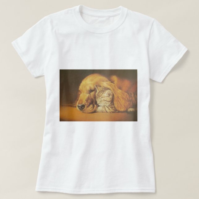 Schöne Phantastische Katze und Hund Cuddling Art P T-Shirt (Design vorne)