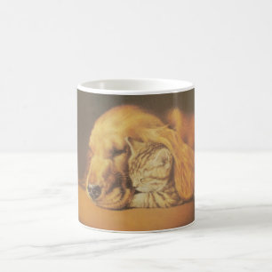 Schöne Phantastische Katze und Hund Cuddling Art P Tasse