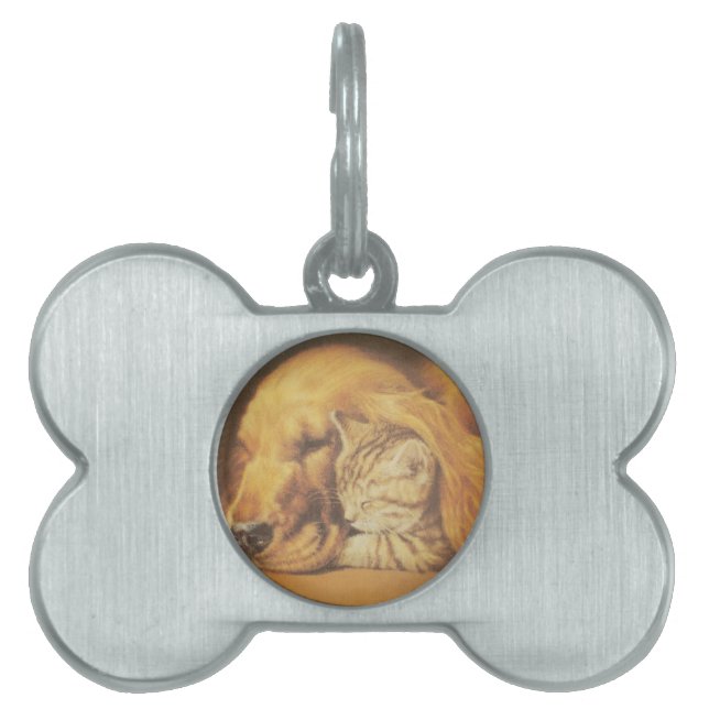 Schöne Phantastische Katze und Hund Cuddling Art P Tiermarke (Vorderseite)