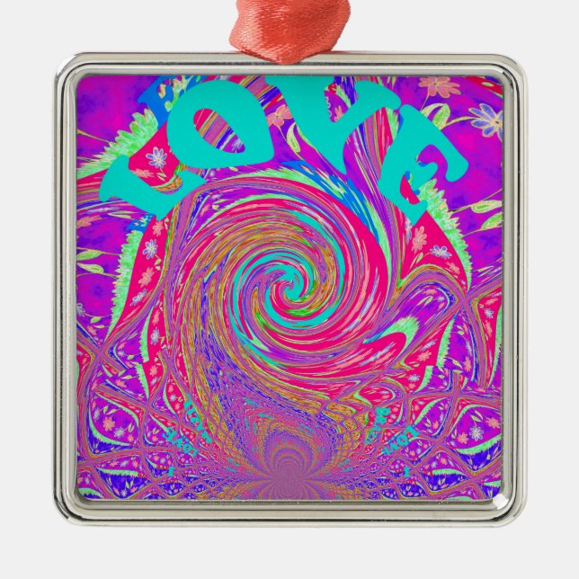 Schöne Phantastische Liebe Whirlpool Text Art Prin Silbernes Ornament (Vorne)