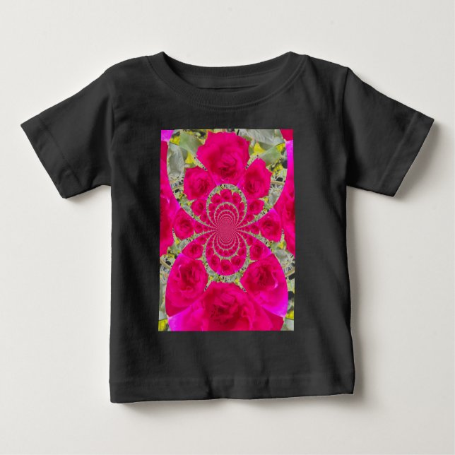 Schöne Phantastische Rote Rosen Kaleidoskop Muster Baby T-shirt (Vorderseite)