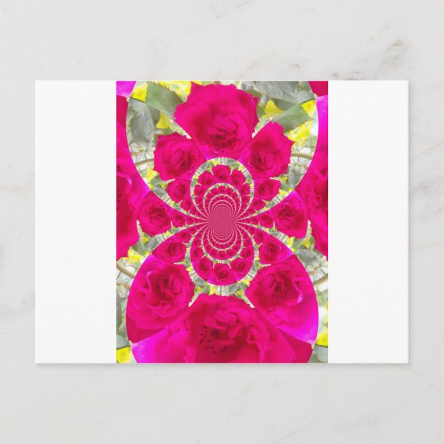 Schöne Phantastische Rote Rosen Kaleidoskop Muster Postkarte (Vorderseite)