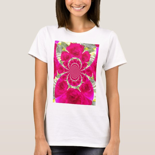 Schöne Phantastische Rote Rosen Kaleidoskop Muster T-Shirt (Vorderseite)