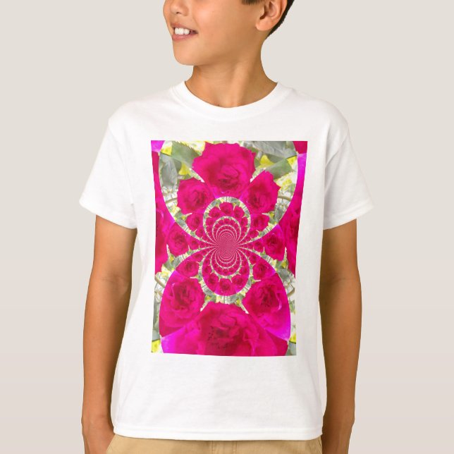 Schöne Phantastische Rote Rosen Kaleidoskop Muster T-Shirt (Vorderseite)
