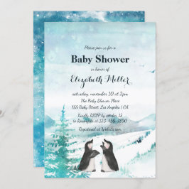 Schöne Pinguin-Schnee Landschaft Babydusche Einladung