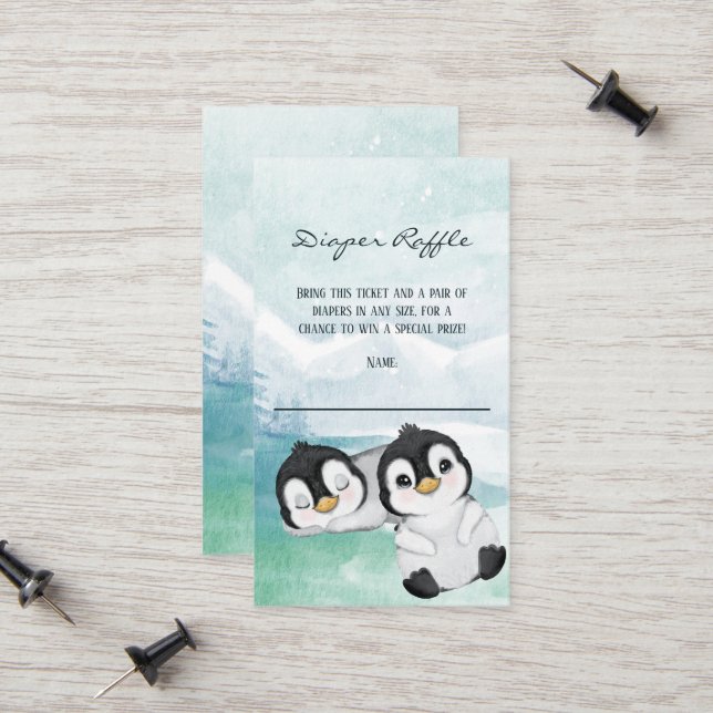 Schöne Pinguine Baby Duschdusche Windeln Raffle Ti Telefonnummerkarte (Vorderseite/Rückseite Beispiel)