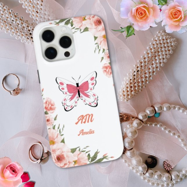 Schöne Pink-Blume Butterfly Girl Name Case-Mate iPhone Hülle (Von Creator hochgeladen)