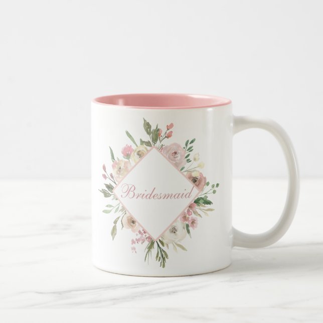 Schöne Pink Floral Bridesmaid Zweifarbige Tasse (Rechts)