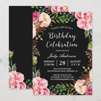 Schöne Pink Floral Wreath Girly Geburtstagsparty Einladung