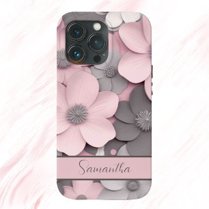 Schöne Pink-Gray 3D Poppies floral Case-Mate iPhone Hülle