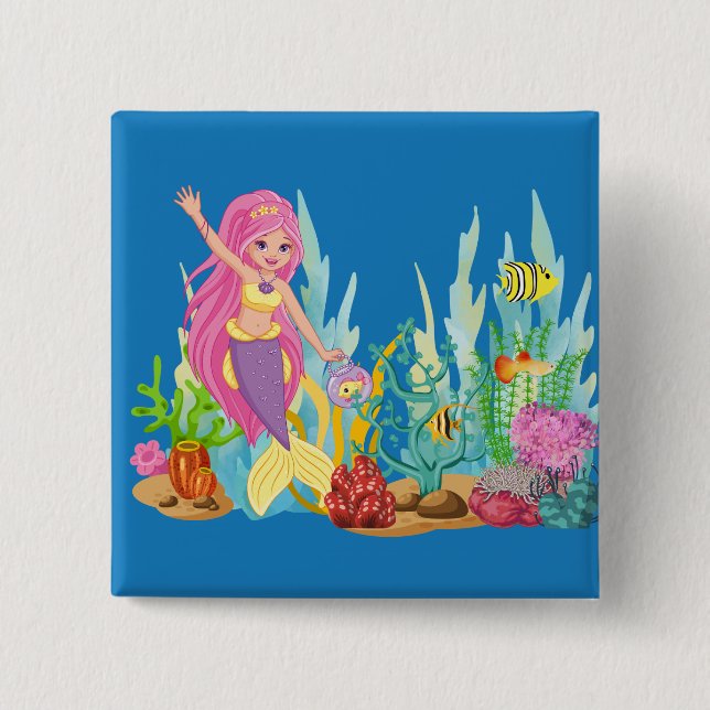 Schöne PINK HAIR Meerjungfrau Button (Vorderseite)