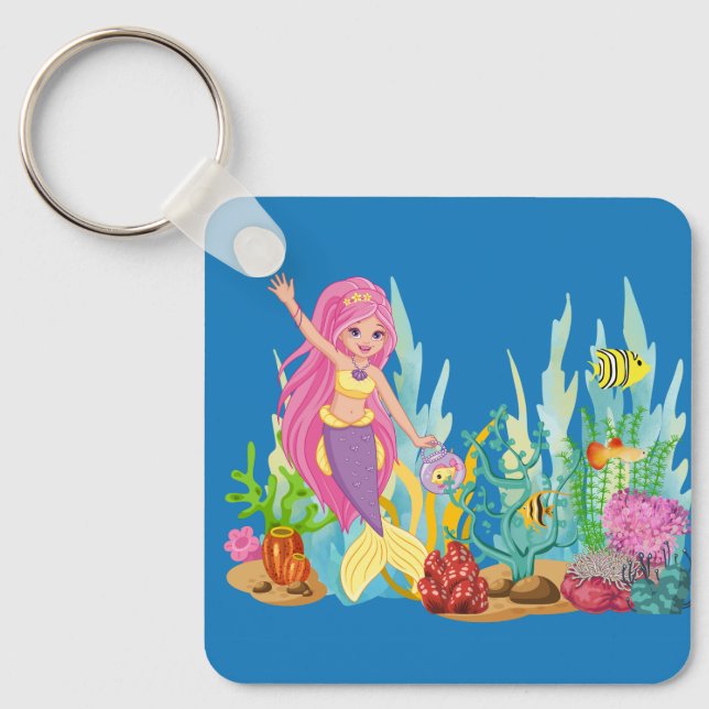 Schöne PINK HAIR Meerjungfrau Schlüsselanhänger (Vorderseite)