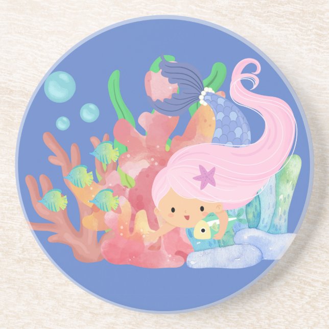 Schöne PINK HAIR Meerjungfrau spielt einen Fisch u Getränkeuntersetzer (Vorne)