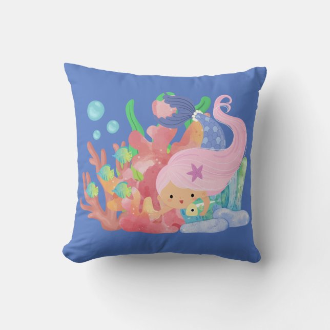 Schöne PINK HAIR Meerjungfrau spielt einen Fisch u Kissen (Vorderseite)