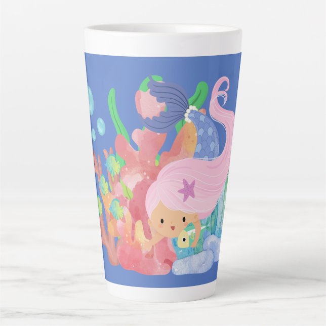Schöne PINK HAIR Meerjungfrau spielt einen Fisch u Milchtasse (Vorderseite)