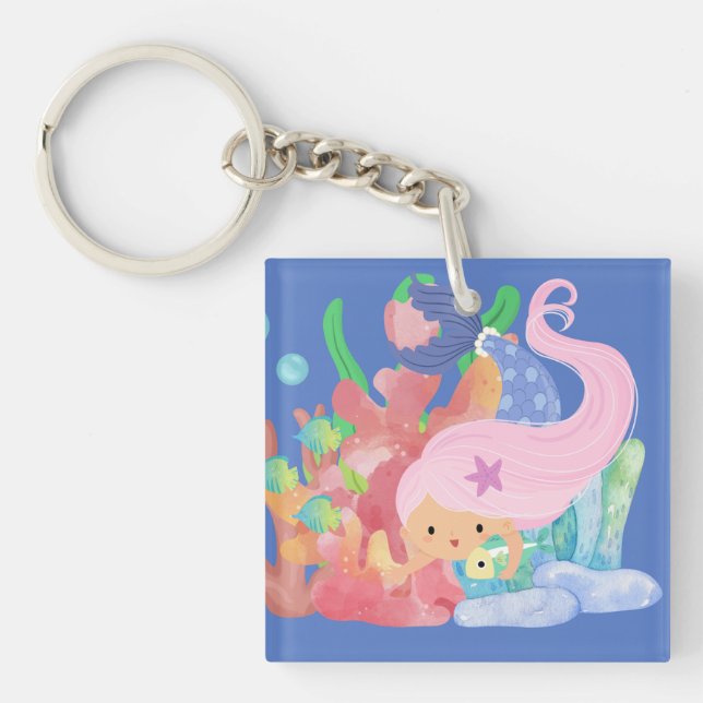 Schöne PINK HAIR Meerjungfrau spielt einen Fisch u Schlüsselanhänger (Vorderseite)