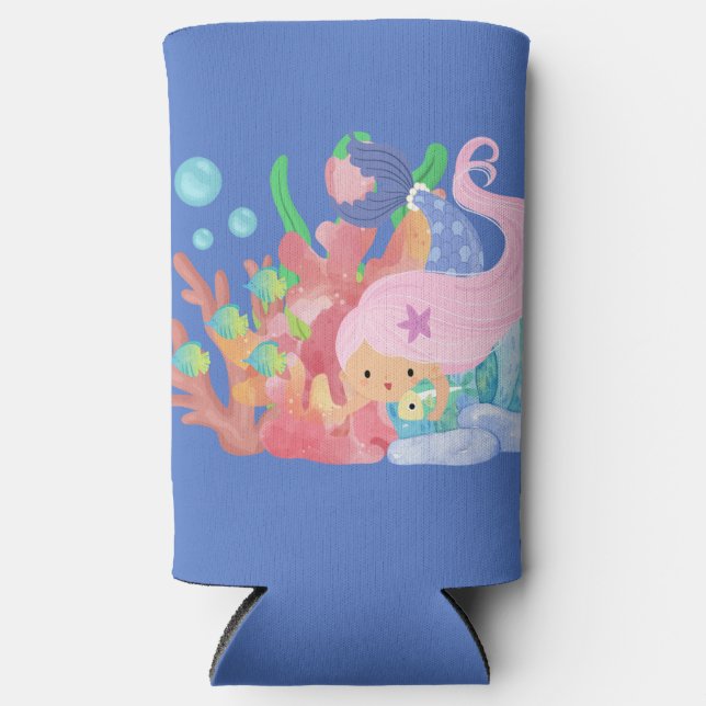 Schöne PINK HAIR Meerjungfrau spielt einen Fisch u Selters Dosenkühler (Vorderseite)