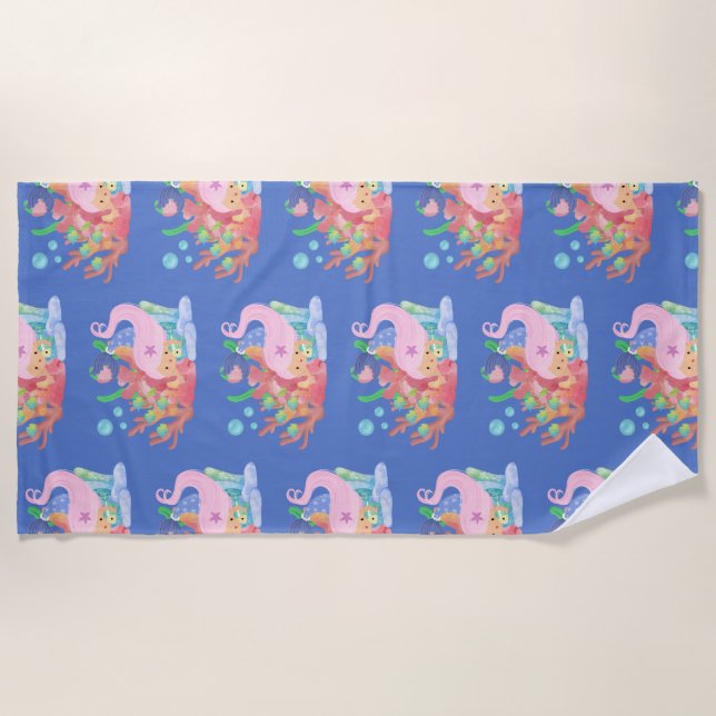 Schöne PINK HAIR Meerjungfrau spielt einen Fisch u Strandtuch (Vorderseite)