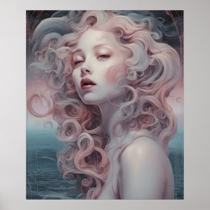 Schöne Pink Hair Mermaid Poster
