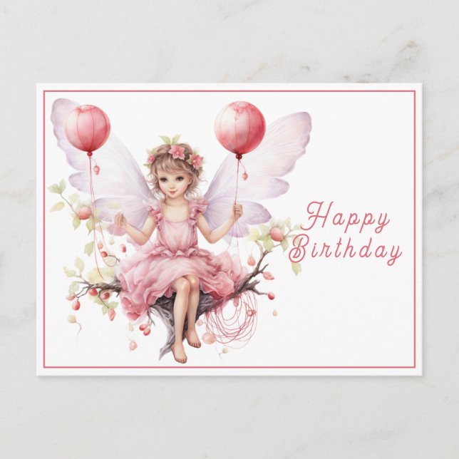 Schöne Pink & Lavender Fairy Holding Balloons Postkarte (Vorderseite)