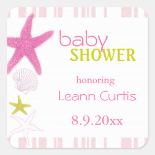 Schöne Pink Nautical Baby Girl Dusche Quadratischer Aufkleber