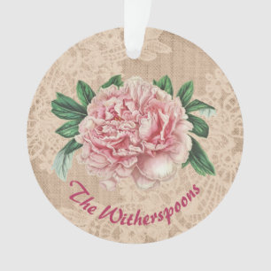 Schöne Pink Peony auf Pink Imitats Lace Ornament