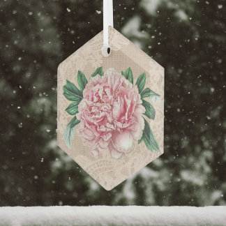 Schöne Pink Peony auf Pink Imitats Lace Ornament Aus Glas