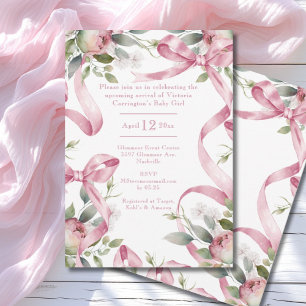 Schöne Pink Ribbons & Floral Baby Dusche Einladung