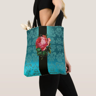 SCHÖNE PINK ROSE AQUAMARIN AQUE BLUE BLACK DAMASK