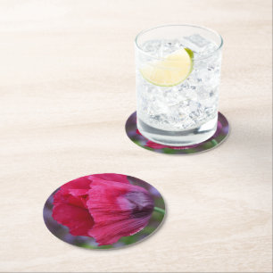 Schöne PInk und Lila Poppy-Blume Runder Pappuntersetzer