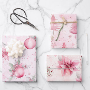 Schöne Pink Vintage Weihnachten Geschenkpapier Set