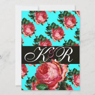 SCHÖNE PINKFARBENE ROSE AQUA BLAU TÜRKIS BLUMEN-MO EINLADUNG