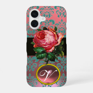 SCHÖNE PINKFARBENE ROSE BLAUE TEAL DAMAST-EDELSTEI iPhone 16 HÜLLE