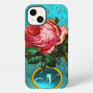 SCHÖNE PINKFARBENE ROSE BLAUE TEAL DAMAST-EDELSTEI iPhone 13 HÜLLE