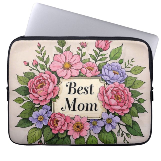 Schöne pinkische Blume Beste Mama Laptopschutzhülle (Vorderseite)