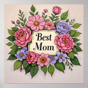 Schöne pinkische Blume Beste Mama Poster