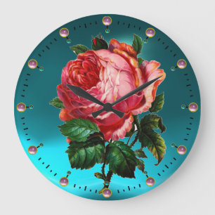 SCHÖNE PINKROSE MIT GEMSTONEN GROßE WANDUHR