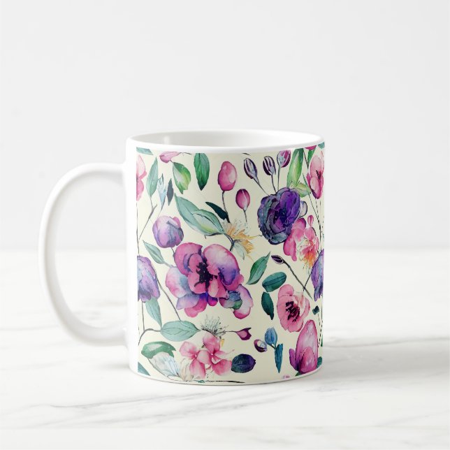 Schöne Pinzen und Lila Blüten Kaffeetasse (Links)