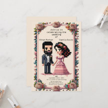 Schöne Pixel Art Wedding Einladung