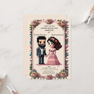 Schöne Pixel Art Wedding Einladung