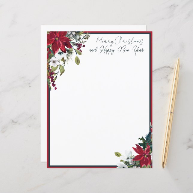 Schöne Poinsettia Rahmen Weihnachten (Vorderseite/Rückseite Beispiel)