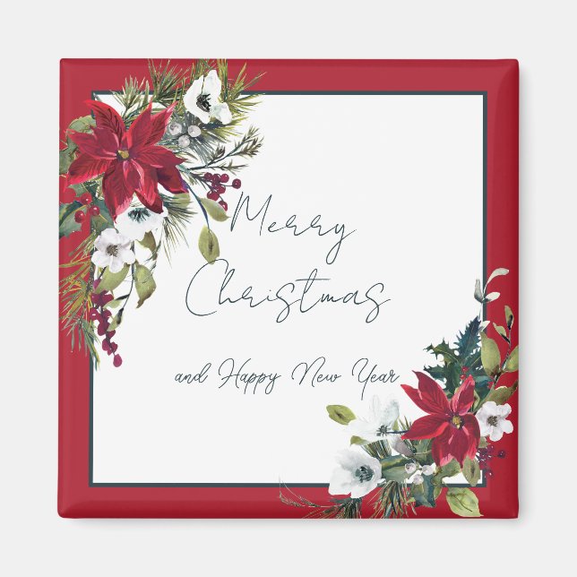 Schöne Poinsettia Rahmen Weihnachtsfeiertag Magnet (Vorne)
