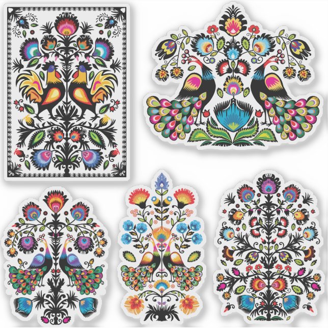 Schöne polnische Folklore Wycinanki Set 5 Aufkleber (Vorderseite)